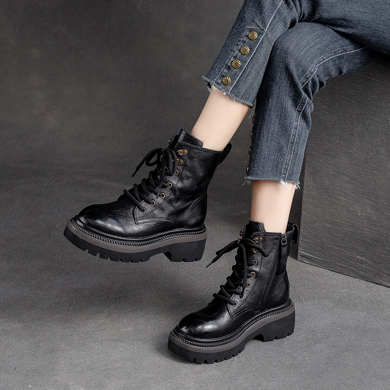 F4308 2760K GIÀY BOOT CỔ THẤP NỮ HUAAIDU MŨI TRÒN MÙA XUÂN THU ĐÔNG PHỤC CỔ CỔ ĐIỂN ĐẾ CAO GIÀY DÉP NỮ G06 SẢN PHẨM MỚI