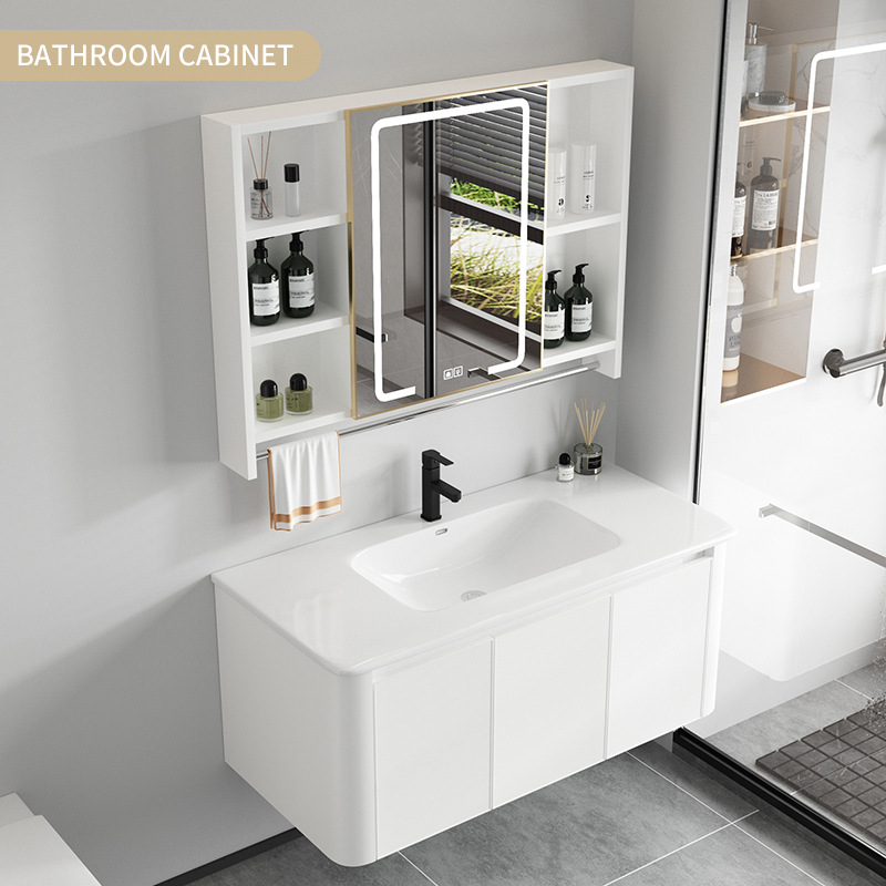 Simple espacio de aleación de aluminio de baño lavabo gabinete combinación baño lavabo mesa de lavado de cerámica cuenca integrada