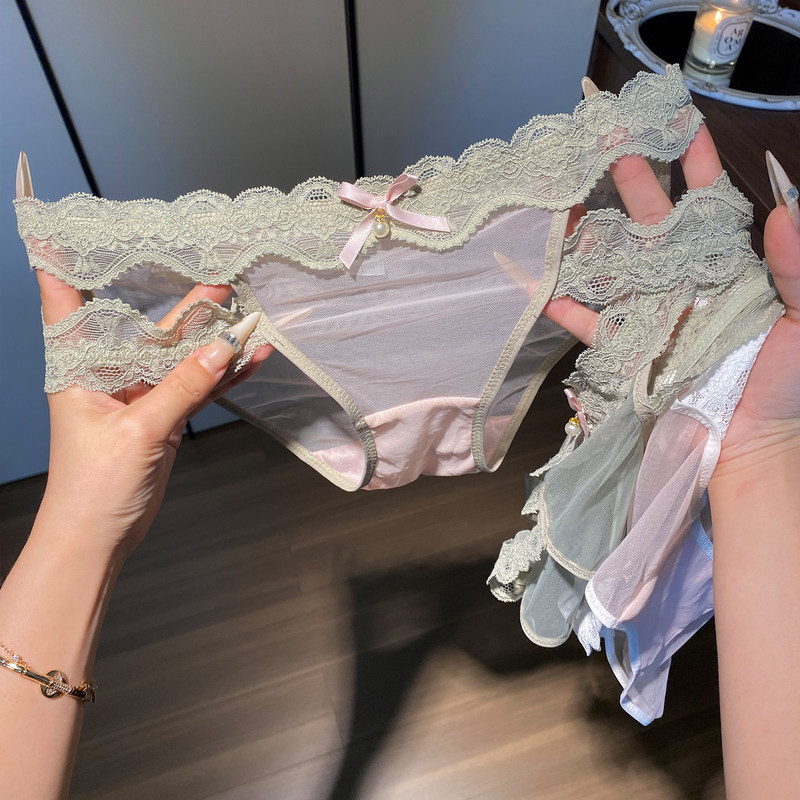 Peach Blossom Blooms~Sexy Pure Desire Style Lace Panties for Women, Hollowed Out Temptation Leg Ring, Pure Cotton Crotch Women's Briefs