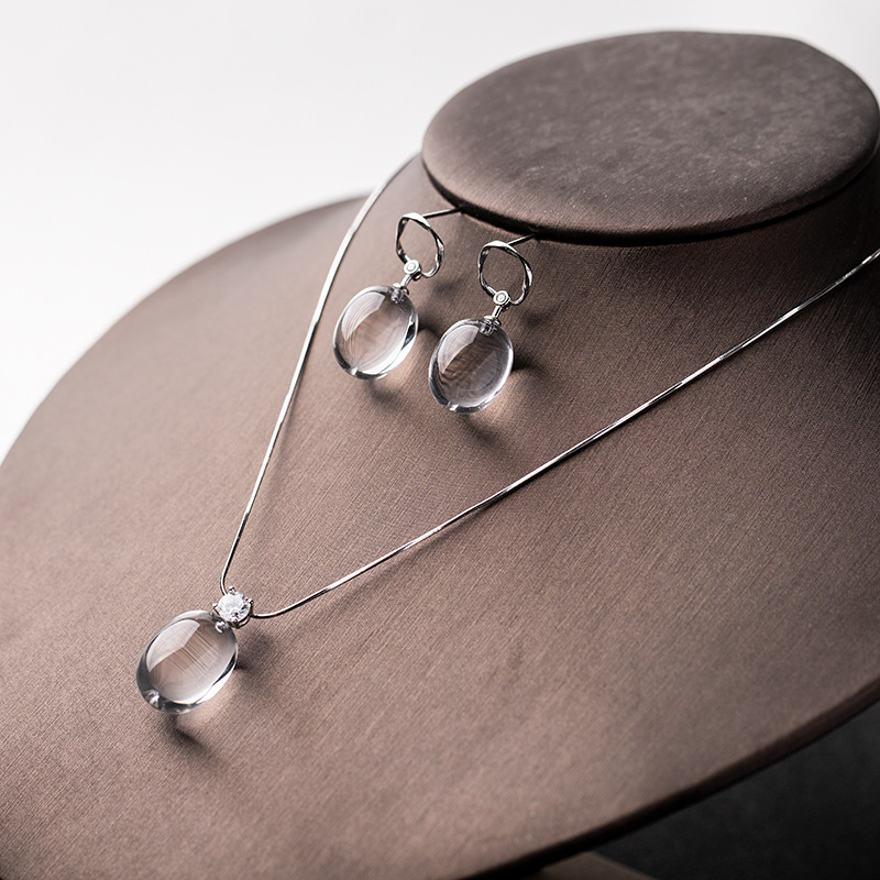 Natural double A grade Brazilian white crystal oval pendant earrings, 925 sterling silver inlaid crystal necklace jewelry