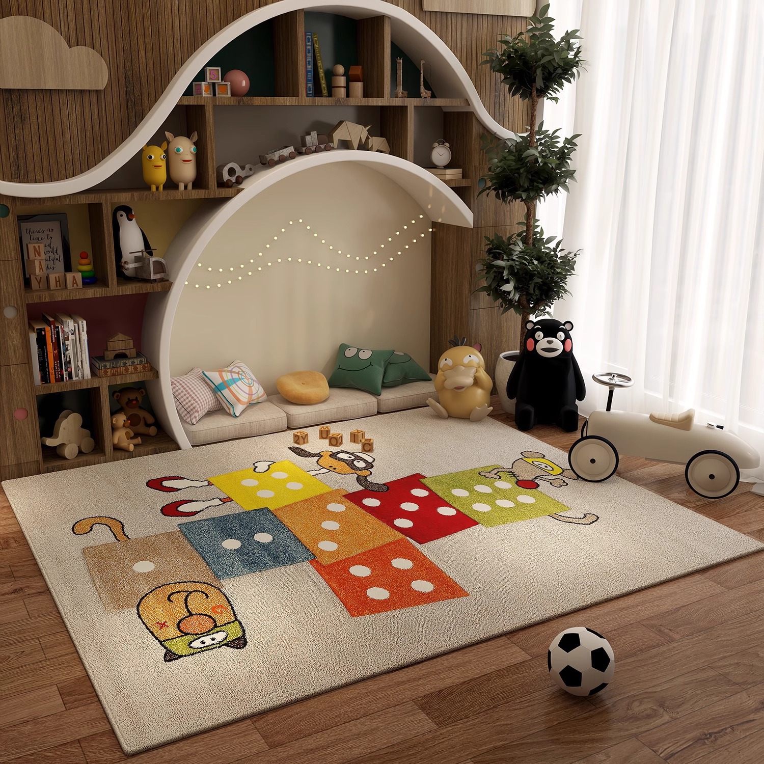 Cartoon Living Room and Bedroom Full Carpet Crystal Velvet Non-Slip Carpet Baby Crawling Mat Reading Area Easy Care Floor Mat