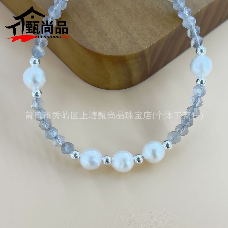 灰色月光石珍珠手串手工编织绳女款优雅单圈手链可延长白月光饰品|undefined