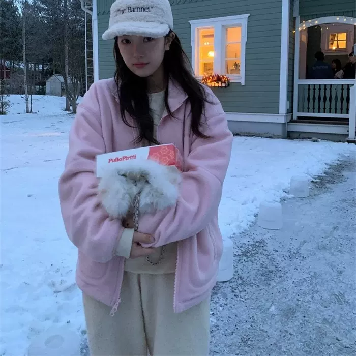 现货2025冬季新韩国东大门th*Bar*net双面穿摇粒绒外套休闲裤套装