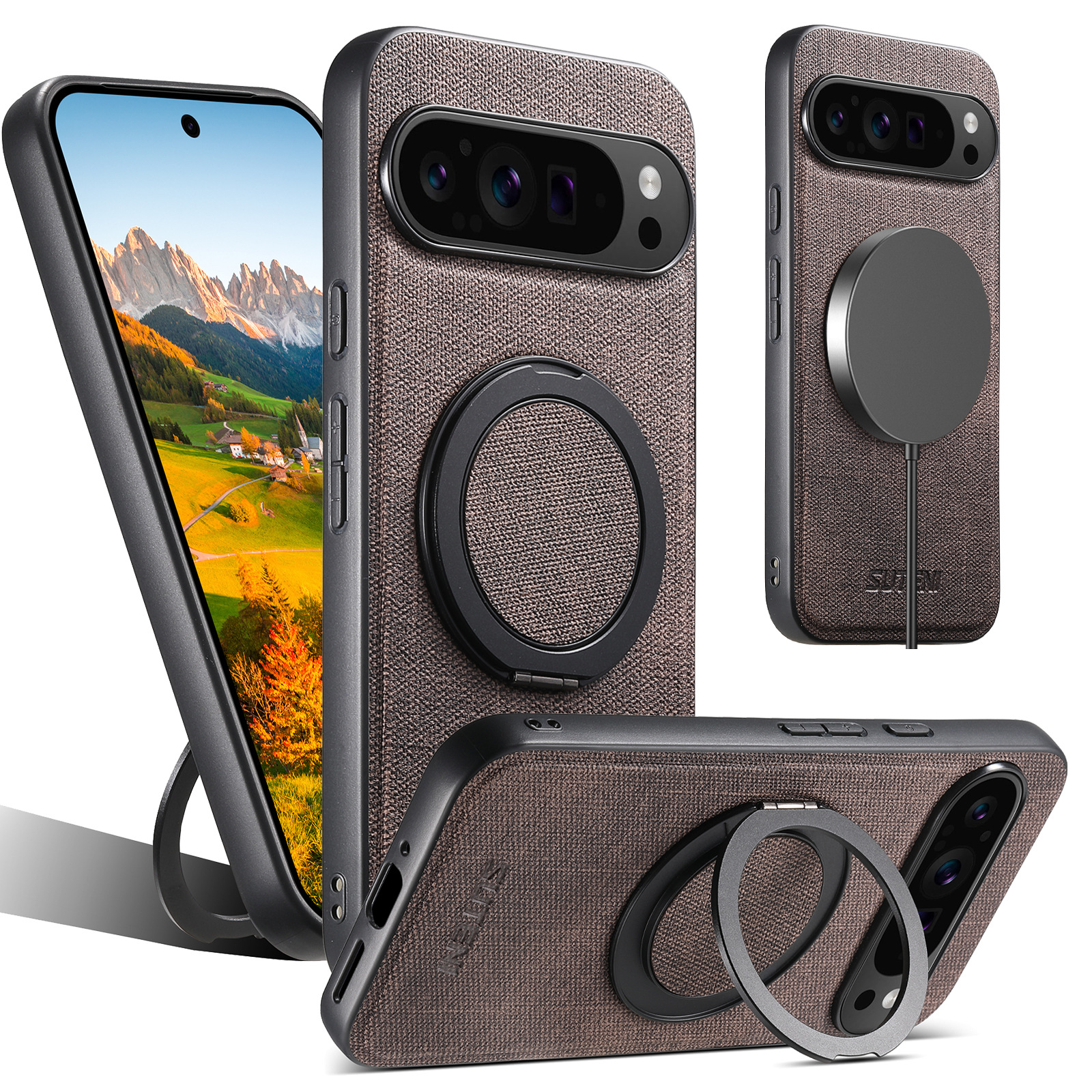 适用谷歌10ProXL无线充电手机壳磁吸360°旋转支架指环扣8A皮套