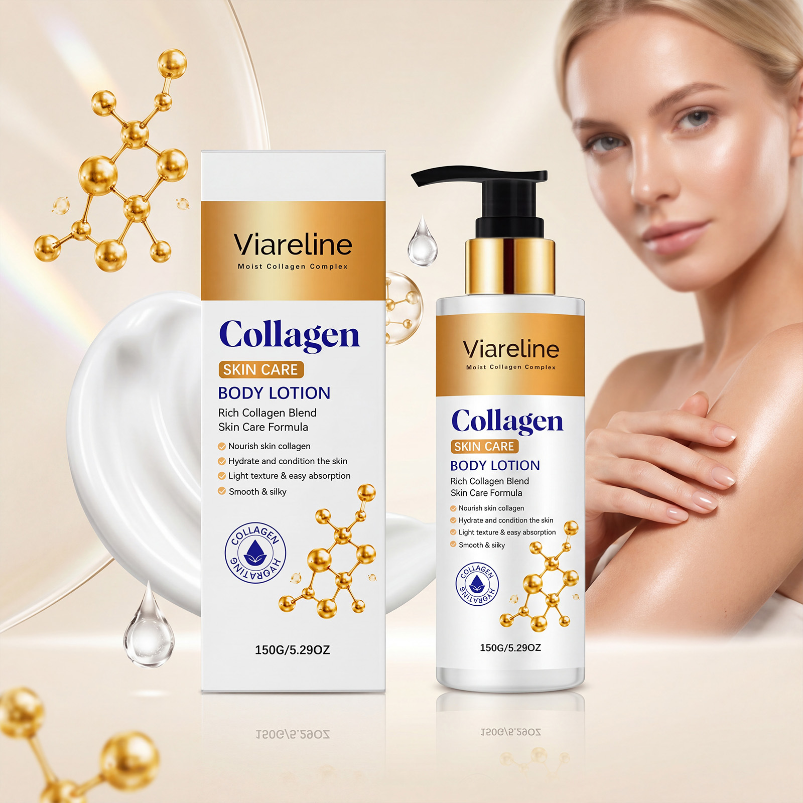 Viareline Collagen Moisturizing Body Lotion Hydrates, Softens, and Revitalizes the Skin, Locking in Moisture and Smoothing Skin Texture