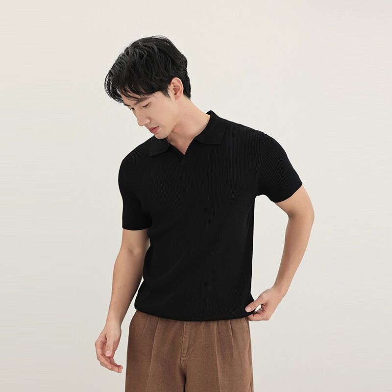 Old Money Style Knitted Sweater, Casual and Versatile Polo Shirt, Fashionable Short Sleeves