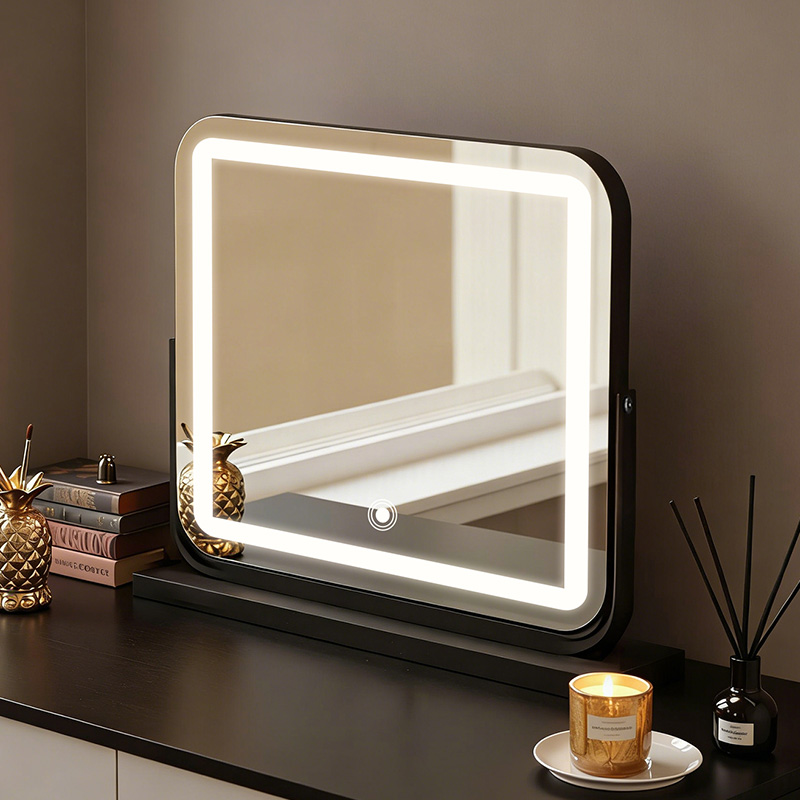 Espejo de maquillaje de escritorio con lámpara de dormitorio para niñas nuevo tocador giratorio inteligente de toque espejo de maquillaje grande