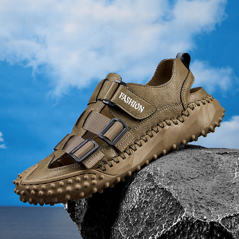국경 간 플러스 사이즈 새로운 통기성 샌들 남성 패션 캐주얼 가죽 샌들 비치 여성 신발 미끄럼 방지 등산 신발