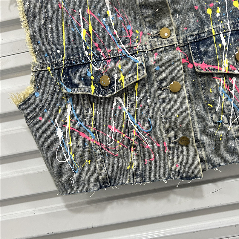 Chaleco de mezclilla pintado a mano de graffiti retro americano para mujer, nuevo estilo, chaleco de moda de estilo occidental, chaqueta de chaleco de moda image 3