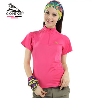 COHIKE outdoors Quick drying T-shirt Female models summer Stand collar Short sleeved motion ventilation Mountaineering travel Quick drying wholesale