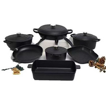 平光黑珐琅锅铸铁锅七件套汤锅妈咪锅煎盘不粘锅铸铁珐琅锅套装