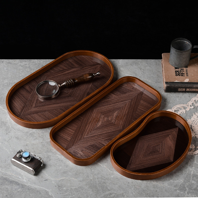 轻奢复古中式茶盘桌面不规则皮革摆件家用首饰钥匙玄关收纳盒托盘