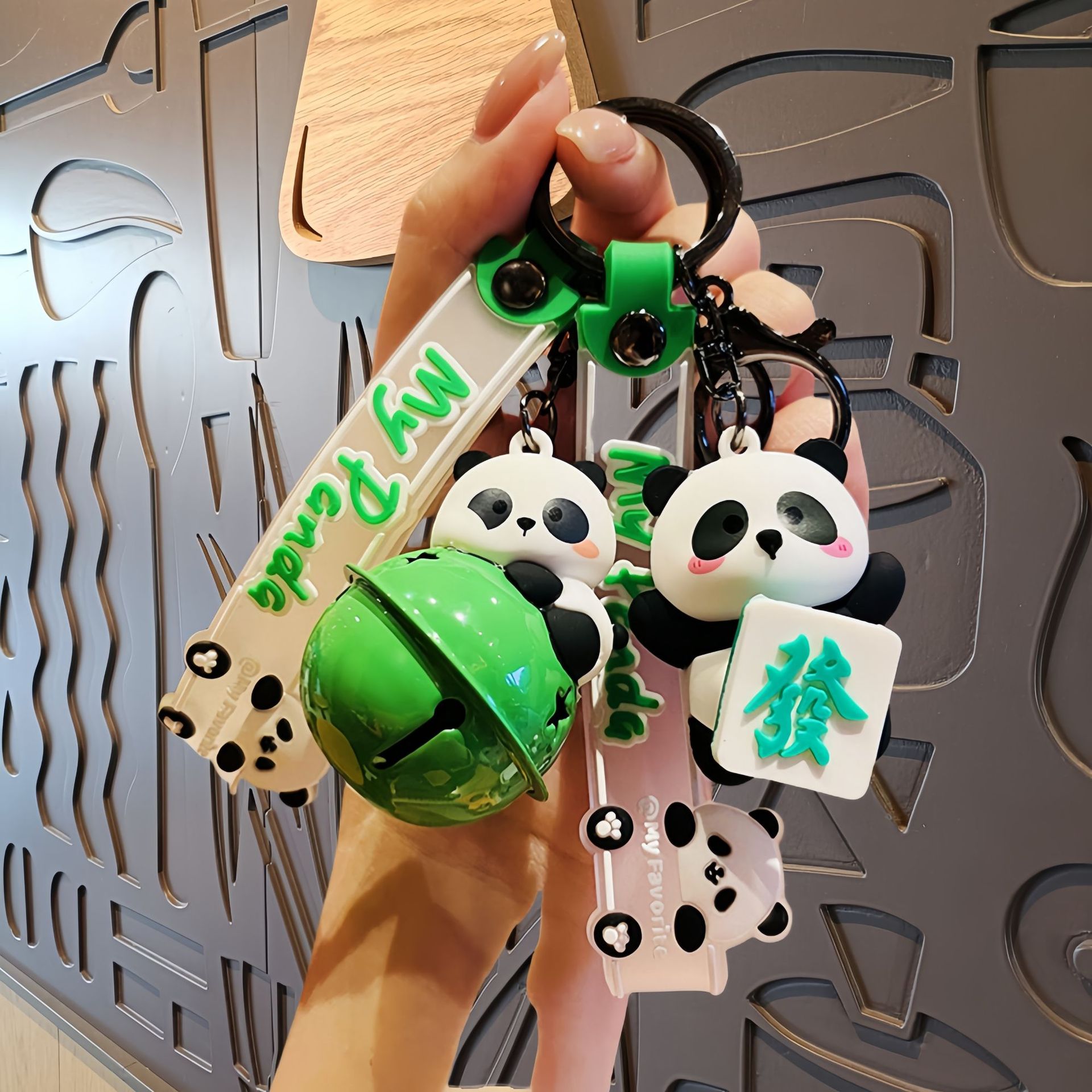 Cute Panda Cartoon Keychain Creative Panda Doll Couple Car Keychain Doll Machine Small Gift Wholesale