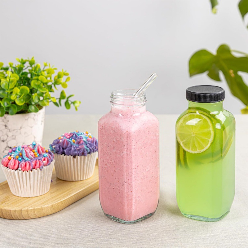 Amazon 16oz botella de vidrio transparente con tapa reutilizable para batidos de jugo, leche y bebidas de almacenamiento