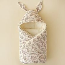 婴儿春秋款夹棉卡通包被宝宝外出小被子大耳朵婴幼儿襁褓四季可用