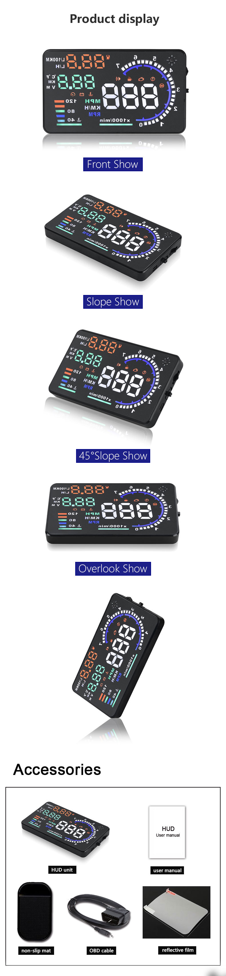 Cross-Border Hot Selling Car Head-Up Display Car Hud Multi-Function Instrument Obd Head-Up Display Supports Customization