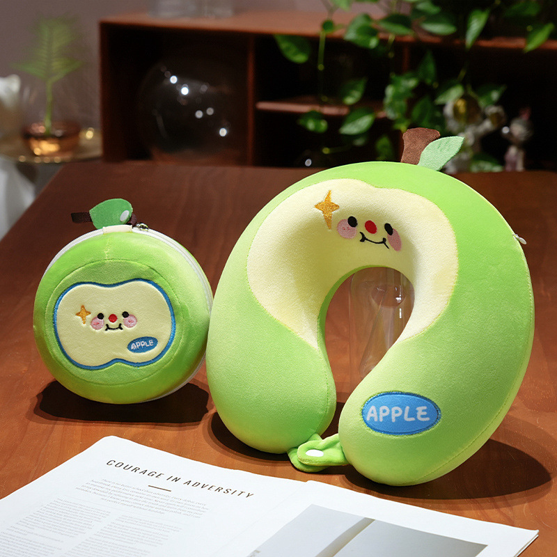 Algodón de memoria de manzana lindo almohada en forma de U para salir almohada de viaje portátil almohada de oficina almohada de almuerzo almacenable