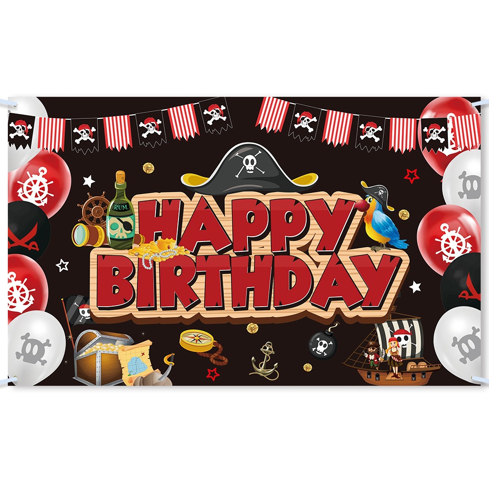 1 pieza de tela de fondo de cumpleaños pirata, L-00482