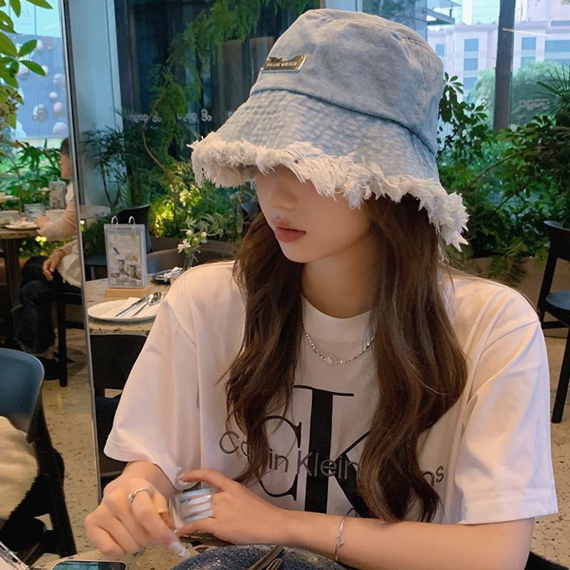 春夏季水洗牛仔渔夫帽女百搭大檐毛边流苏休闲盆帽网红高颜值帽子|undefined