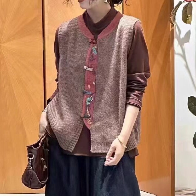 新品时尚休闲气质撞色背心女外穿宽松无袖针织马甲|undefined