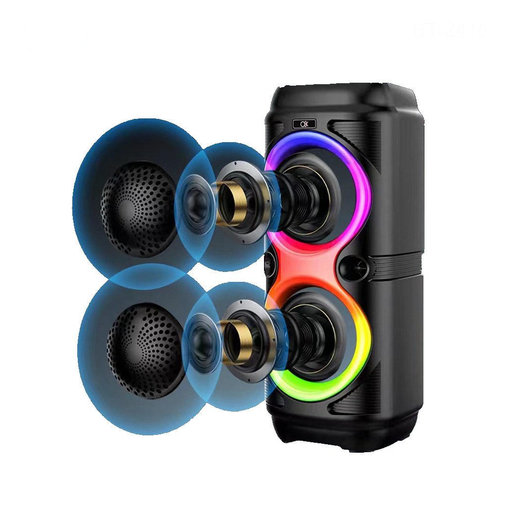 BT-2415 doble 4 pulgadas Bluetooth altavoz portátil de alta potencia al aire libre Correa subwoofer radio Bluetooth altavoz