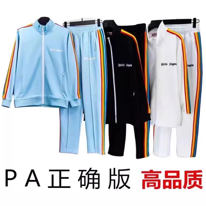 Foreign Trade Correct Version Pa Trendy Brand Rainbow Stripesd Webbing Zipper Jacket Palm Tree Retro Sports Outwear School Uniform for Men