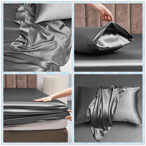 European and American Style Satin Four-Piece Set Solid Color Simulated Silk Bed Sheet and Pillowcase Home Bedding