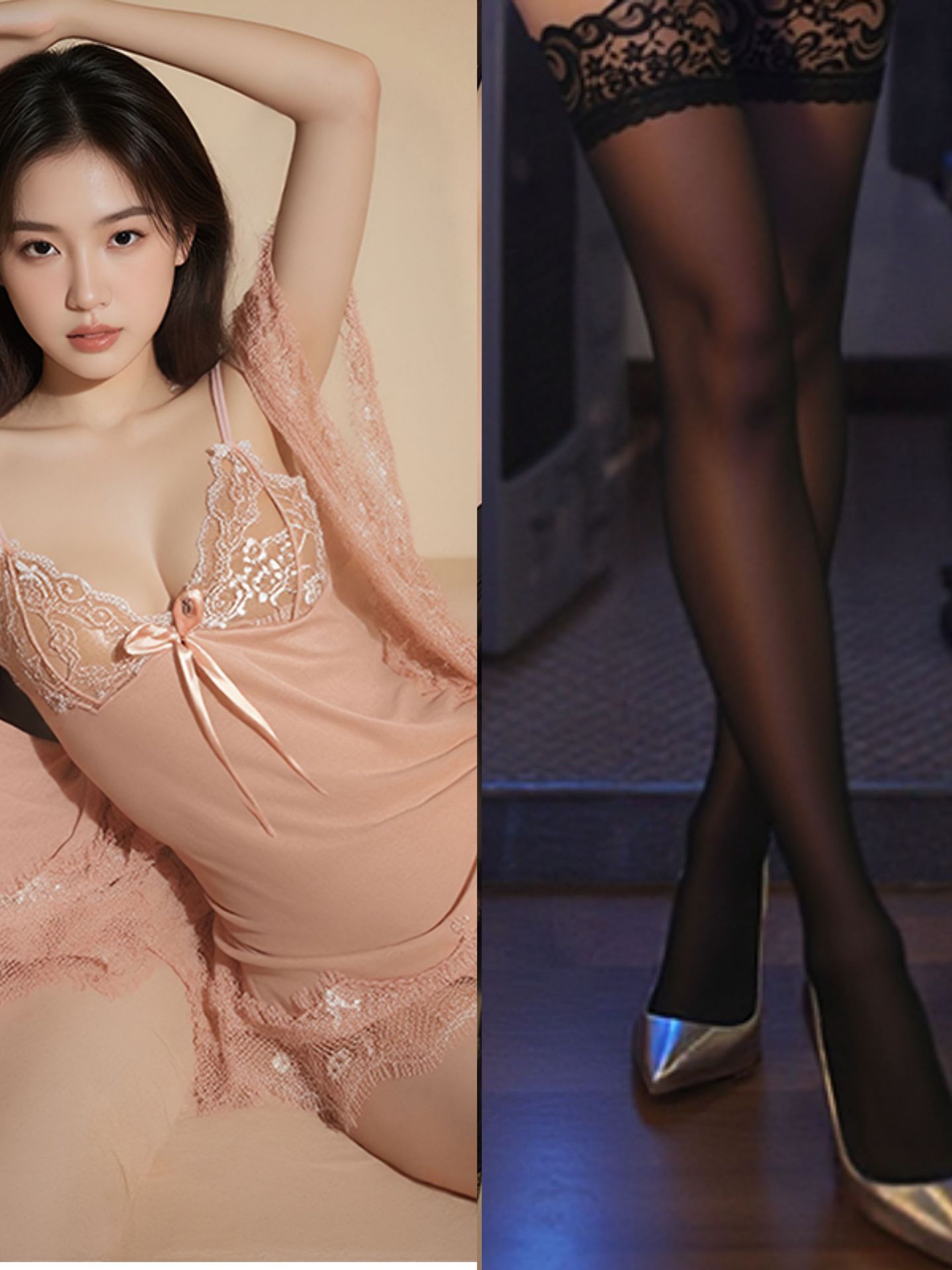 스킨 핑크 + 블랙 스타킹