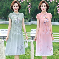 Летнее платье для мамы, улучшенное платье Cheongsam, женское летнее платье среднего и пожилого возраста, новая шифоновая юбка в китайском стиле в национальном стиле