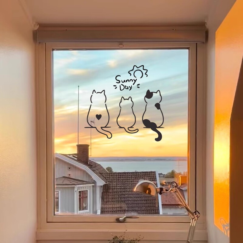 Cute Sticker Cat Back Sunny Day Pet Shop Glass Door Window Mirror Decoration Interesting Wall Sticker