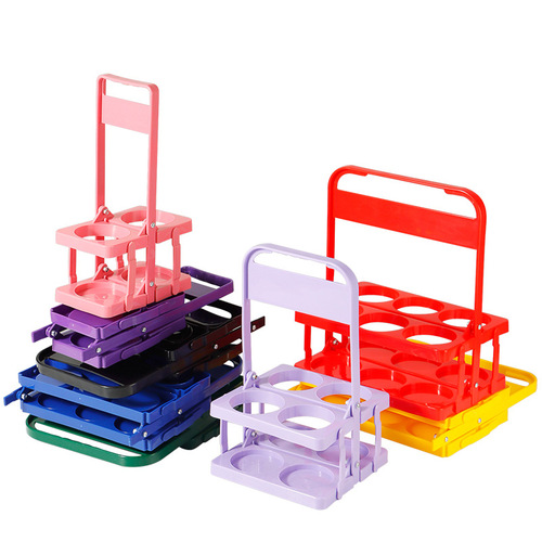 Plastic foldable beer holder portable KTV half dozen 6 bottle set carrying basket red wine rack with LOGO printing