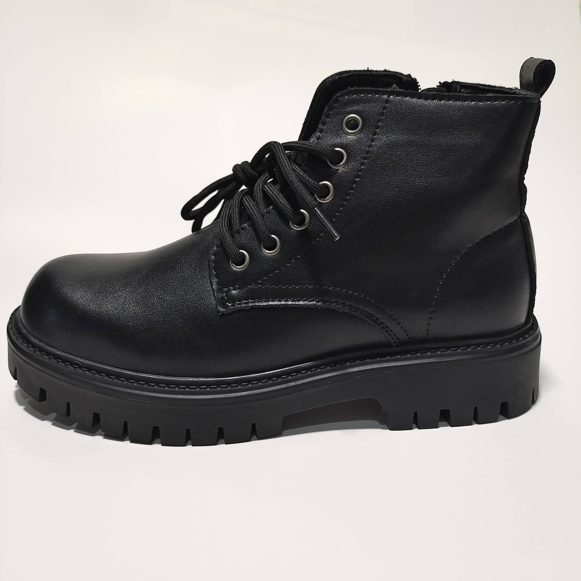 Men's side-zip Martin boots, high-top, British style, genuine leather, black workwear motorcycle boots, winter height-increasing mid-top short boots