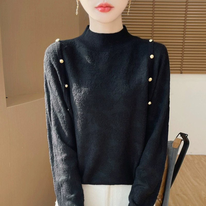 Теплая новая белая трикотажная женская кофта с полугольфом, повседневная элегантная мода 2025 года, базовая рубашка на осень и зиму