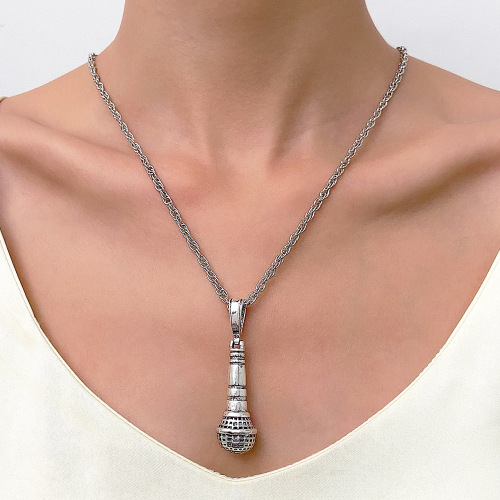 New Stereo Microphone Necklace for Men and Women, Punk Hip-Hop Alloy Microphone Pendant Lock Chain, European and American Necklace