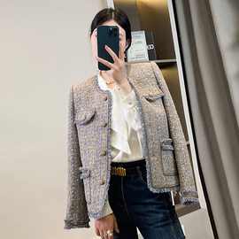 法式小香风短外套2025早秋新款高级感修身显瘦长袖粗花毛呢上衣