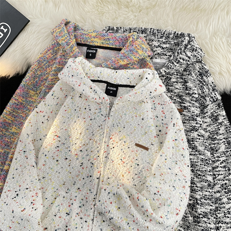 American Niche Ice Cream Colored Cardigan Hooded Sweater for Men and Women Spring and Autumn Fashion Brand Retro Loose Coat for Couples