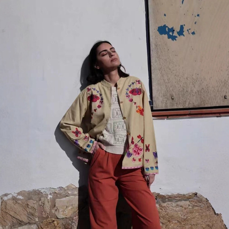 French-Style Niche 25-Year Early Autumn New Heavy-Duty Butterfly Embroidery Thin Stand-Collar Front-Button Long-Sleeve Jacket for Women French-Style Niche 25-Year Early Autumn New Heavy-Duty Butterfly Embroidery Thin Stand-Collar Front-Button Long-Sleeve Jacket for Women