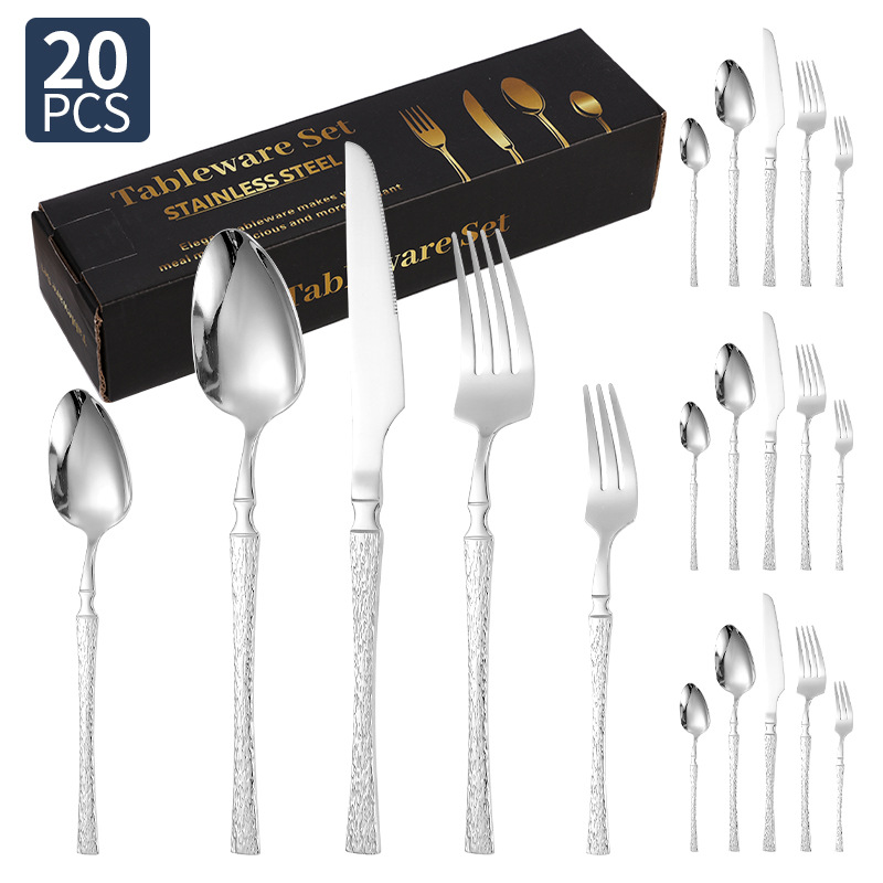 Cuchillos, tenedores y cucharas de acero inoxidable con cintura pequeña transfronteriza Juego de vajilla de acero inoxidable con cuchillo y tenedor de filete dorado, juego de 20/24/30