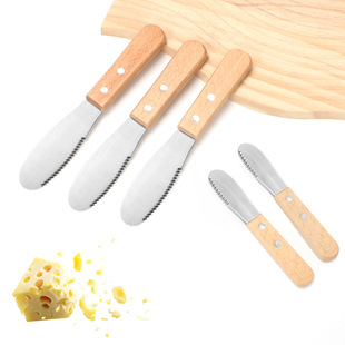Beech Handle Cheese Knife with Teeth, Cheese Knife, Serrated Butter Knife, Butter Jam Spatula, Baking Tools