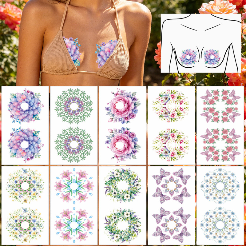 Cross-Border Chest Tattoo Stickers, Sexy Colorful Mandala Temporary Tattoo Stickers, Bikini Tattoo Stickers, Custom Designs Available Cross-Border Chest Tattoo Stickers, Sexy Colorful Mandala Temporary Tattoo Stickers, Bikini Tattoo Stickers, Custom Designs Available