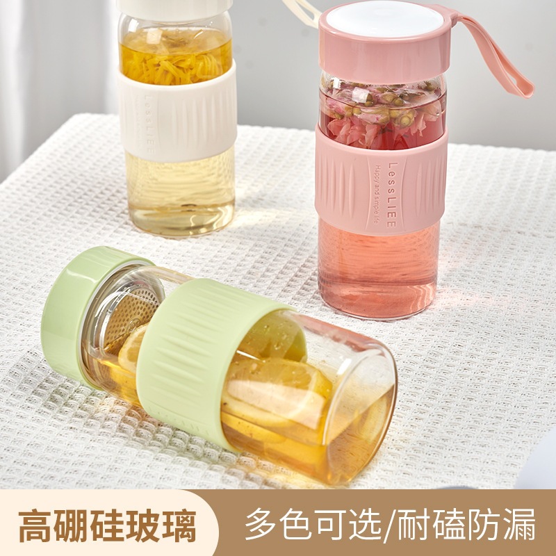 Taza de vidrio de alto silicio de silicio portátil aislante térmico anti-escaldado taza de mano inswind hogar oficina flor taza de té al por mayor