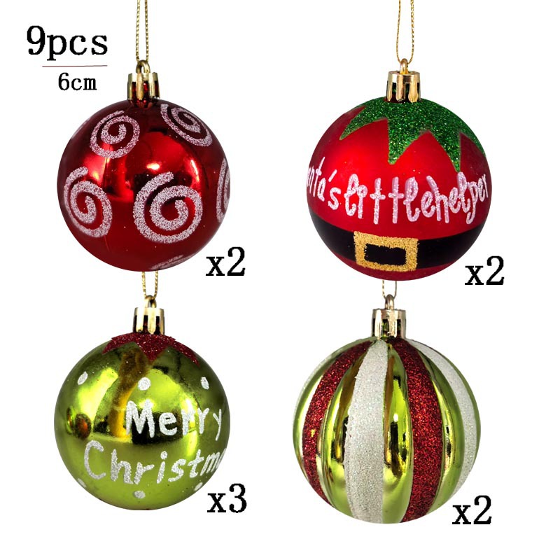 Inventario 6cm 9pcs Navidad pintada de plástico galvanizado bolas de Navidad Grinch árbol de Navidad bolas decorativas