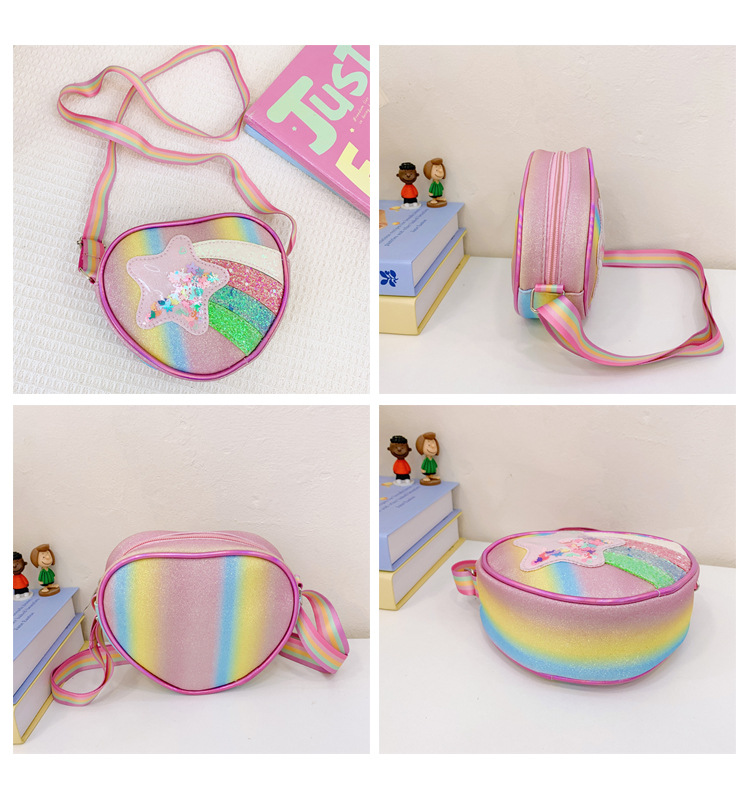178g Weight Polyester Lining Material Zipper Closure Type Single Shoulder Strap Strap Type Shoulder Bag, Crossbody Bag Bags Type Daily Occasion Pu Leather Material Star, Stripe Pattern All Seasons Season Kid'S Gender Cute Style Heart-shaped Shape Kid'S Pu Leather Star Stripe Cute Heart-shaped Zipper Shoulder Bag Crossbody Bag 38