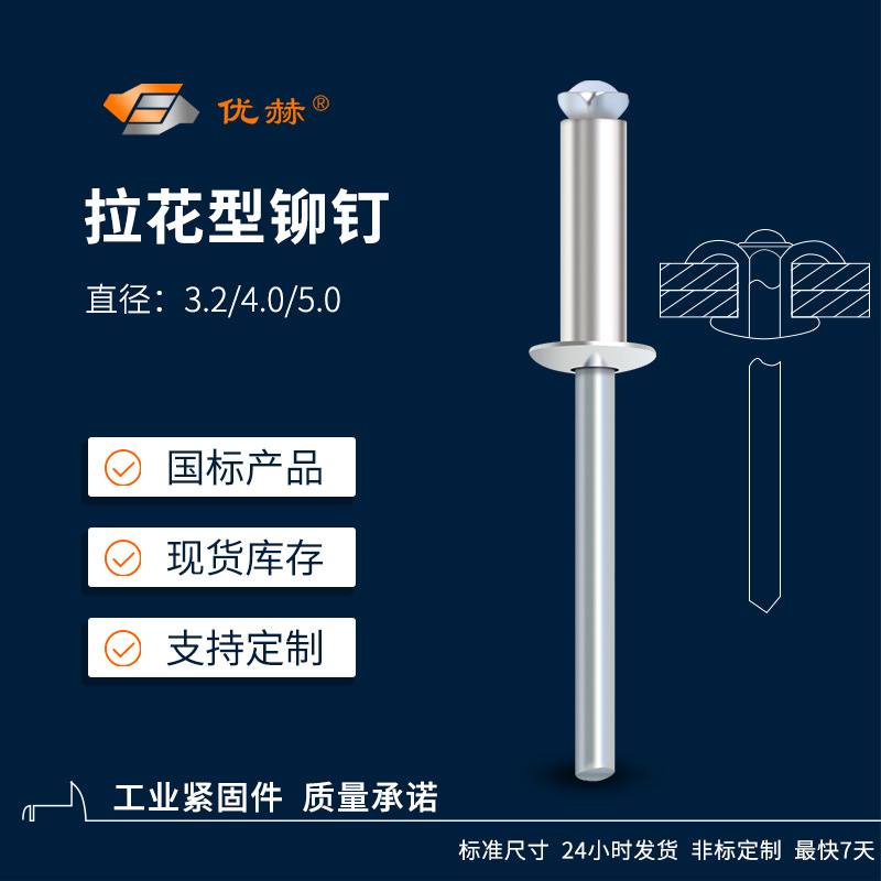 开花铆钉铝合金拉花型抽芯铆钉酒盒塑料拉钉圆头拉花型拉铆钉