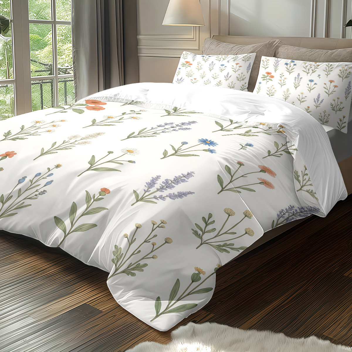 Funda de edredón floral fresca pequeña transfronteriza Estilo pastoral Ropa de cama floral pequeña Funda de edredón cepillada Juego de tres piezas JIT