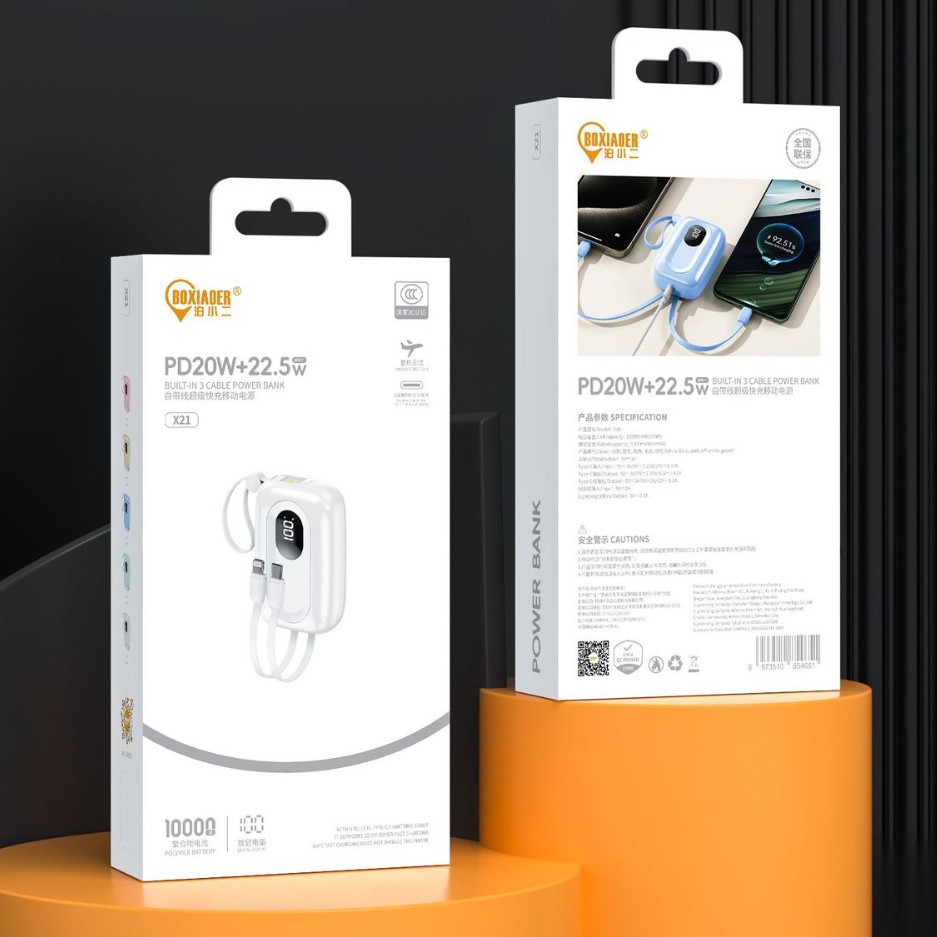 Comes with Its Own Cable Mini Fast Charging Power Bank 10000 Mah 22.5W Super Mobile Power Polymer Battery