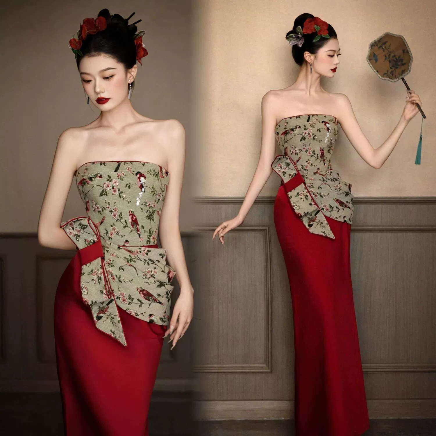 Новое улучшенное платье в китайском стиле, длинная юбка для женщин, французское ретро-высококачественное платье для помолвки и домашнего банкета