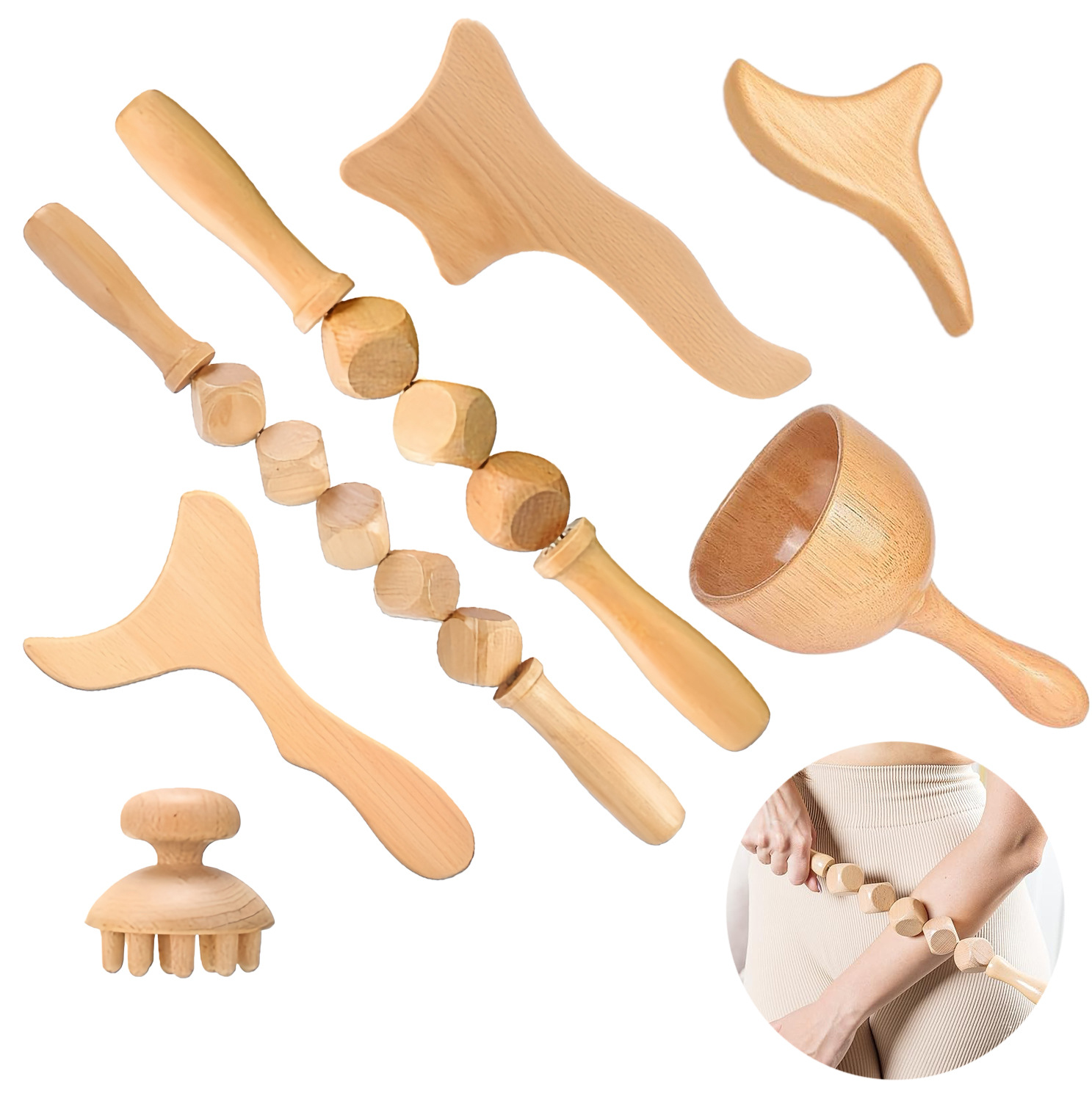 Herramientas de masaje de madera, herramientas de masaje de madera, drenaje de meridianos, barras de estiramiento, barras de estiramiento de tendones