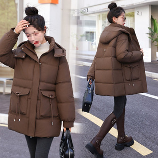 2024 new mid-length cotton-padded jacket ladies temperament thickened slim plus size Korean style coat black red