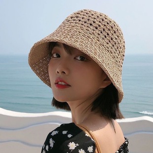 Summer Hollow Fisherman Hat Wig All-In-One Women's Short Straight Hair Bob Wig Hat Breathable Super Short Hair Natural